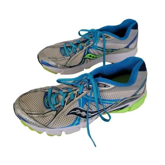 Saucony Ignition 4 Womens Running Shoes Size 8.5 Turquoise Lime Silver Sneakers - Picture 1 of 9